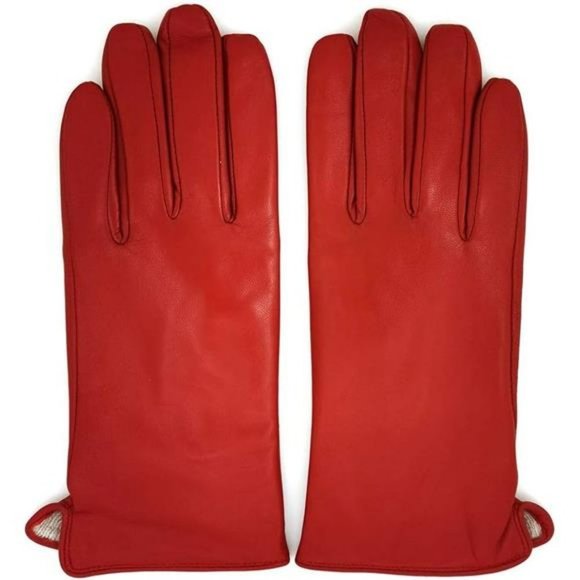 Luxury Red Genuine Lambskin Leather Gloves Cashmere lining - Picture 5 of 6